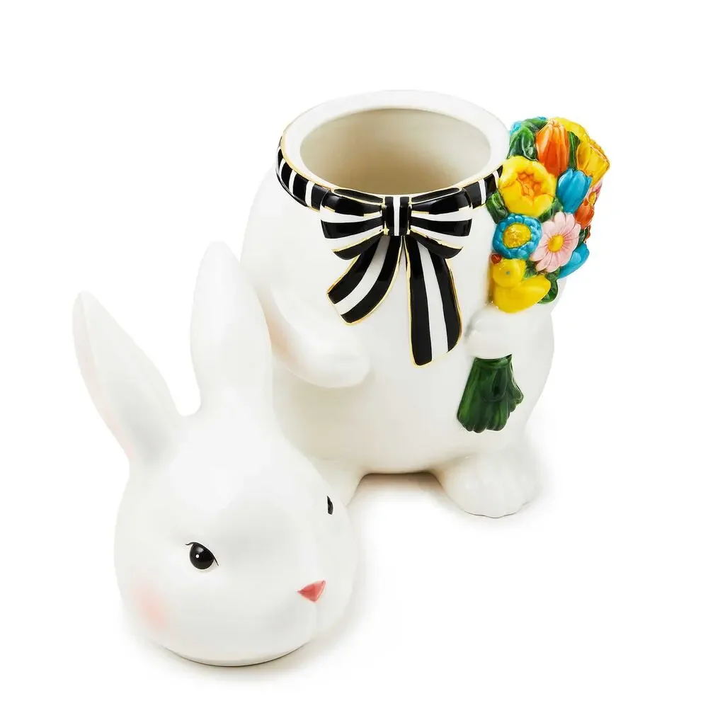 MACKENZIE CHILDS Calico Bunny Cookie Jar New
